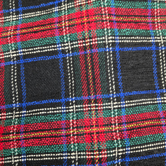 90s Vintage Black Red Stewart Tartan Plaid Velvet Trim V Neck Blazer Size 4 - Picture 9 of 10